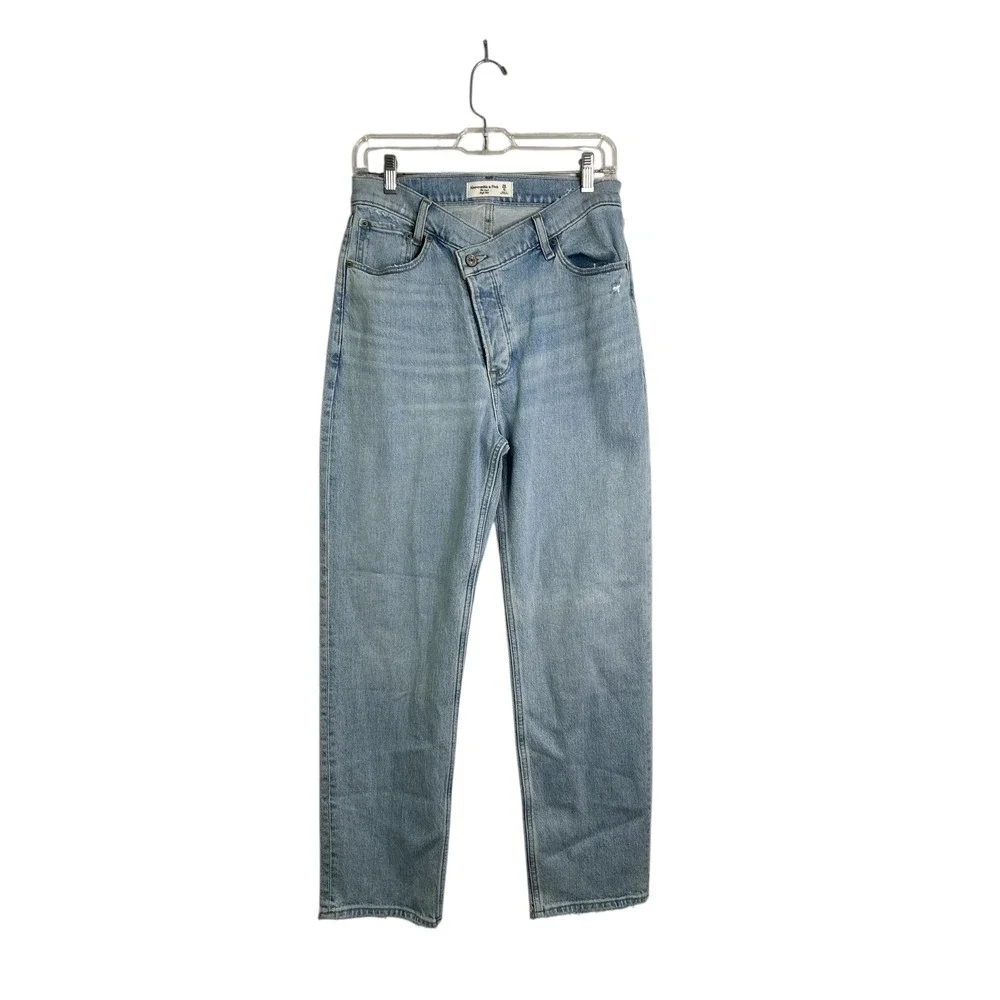 Abercrombie Fitch Womens The Dad High Rise Cross Over Light Wash Jeans Size 6S - Picture 2 of 10